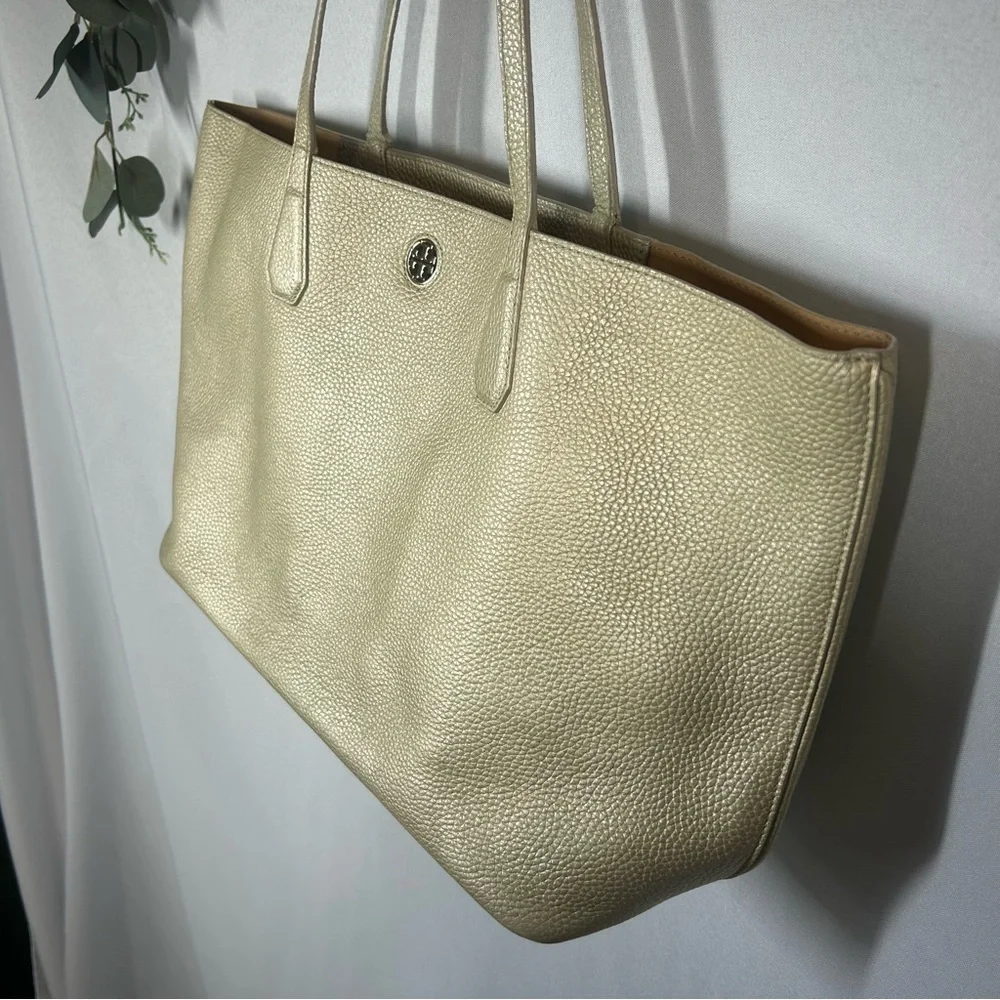 Tory Burch Metallic Perry Leather Tote Large Shoulder Bag - Picture 3 of 16